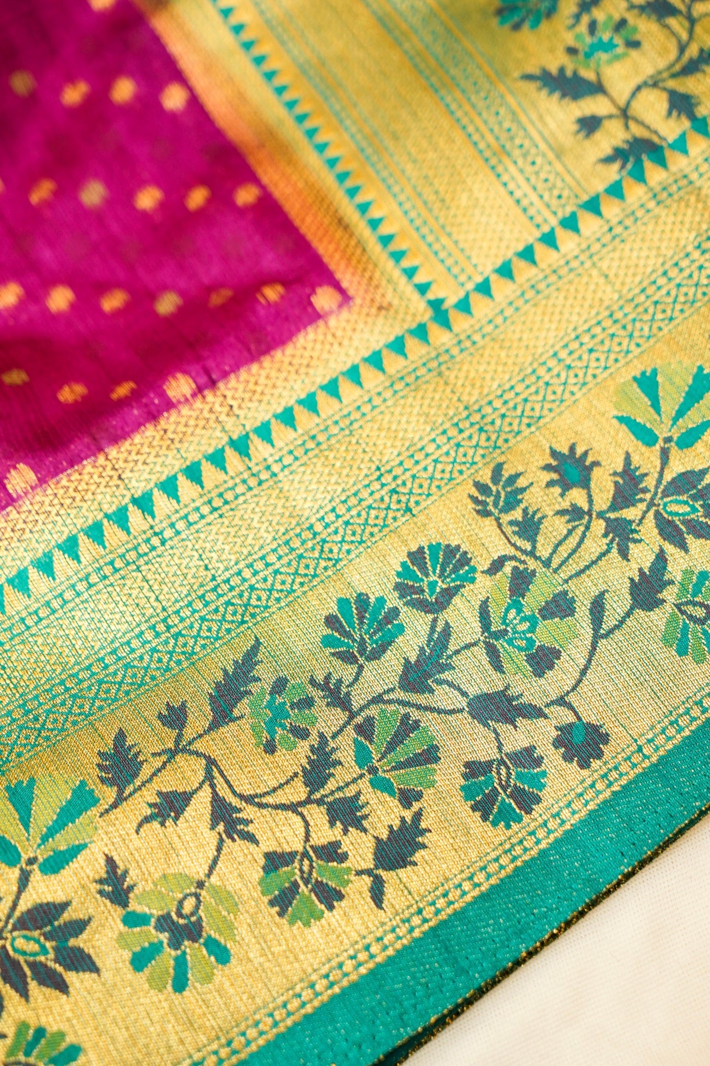 Rani Pink Paithani Style Ikkat Patola Silk Saree with Stitched Blouse