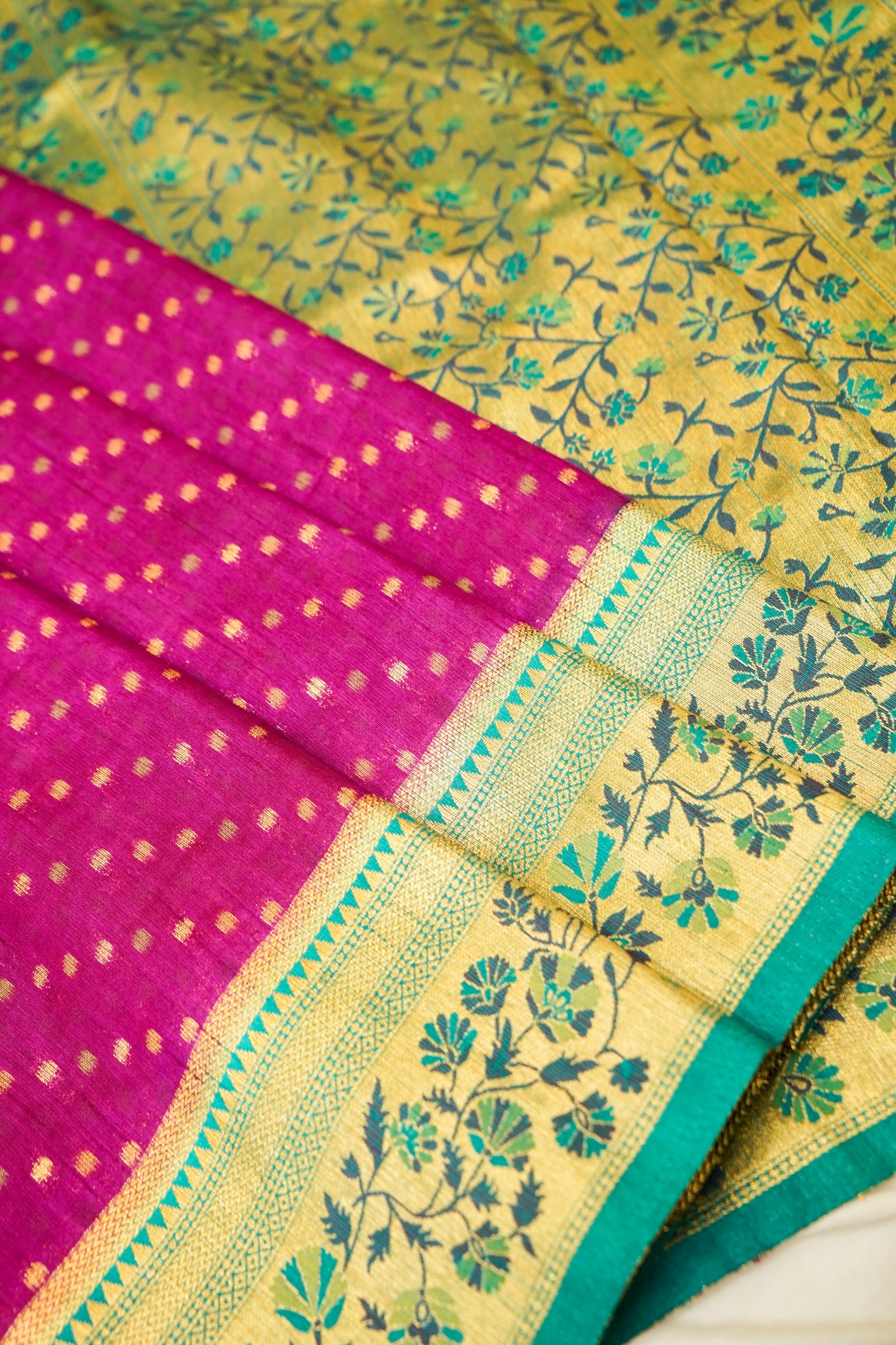 Rani Pink Paithani Style Ikkat Patola Silk Saree with Stitched Blouse