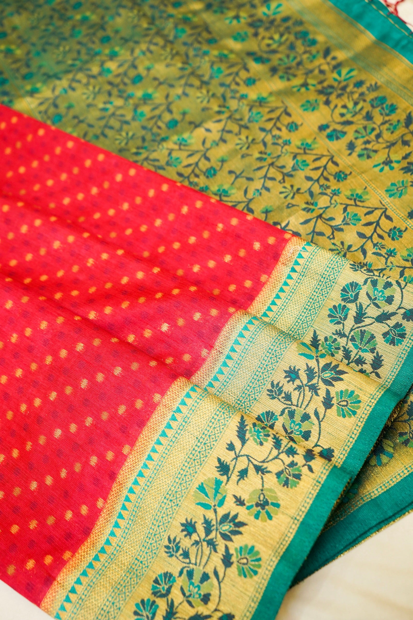 Raddish Red Paithani Style Ikkat Patola Silk Saree with Stitched Blouse
