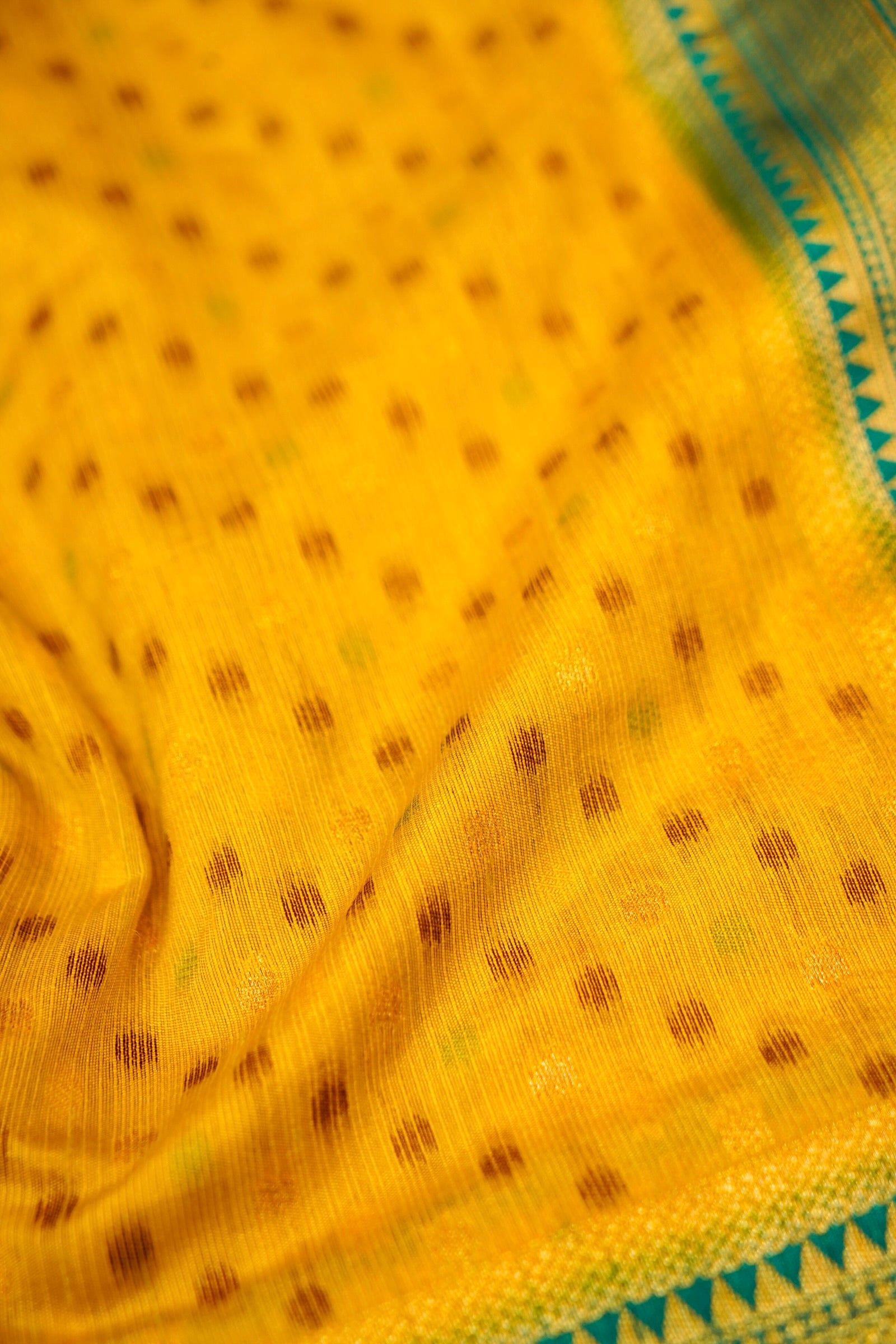 Golden Yellow Paithani Style Ikkat Patola Silk Saree with Stitched Blouse