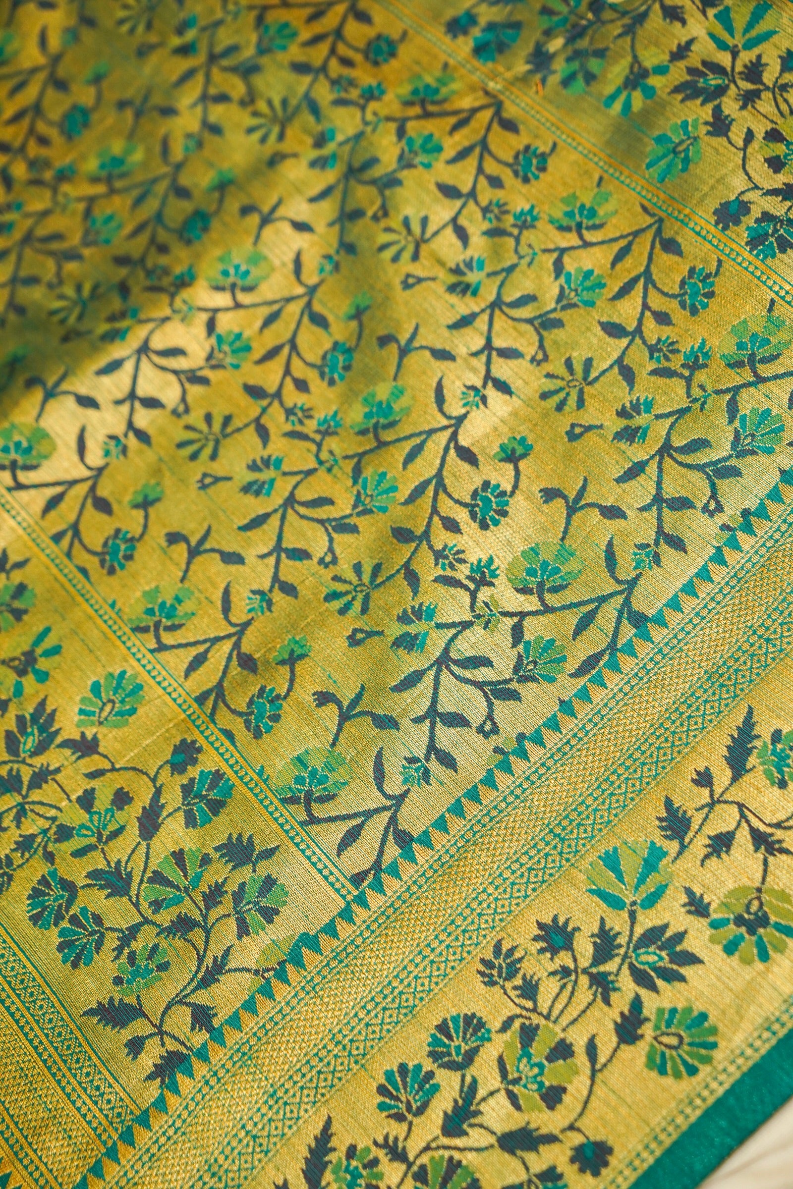 Golden Yellow Paithani Style Ikkat Patola Silk Saree with Stitched Blouse