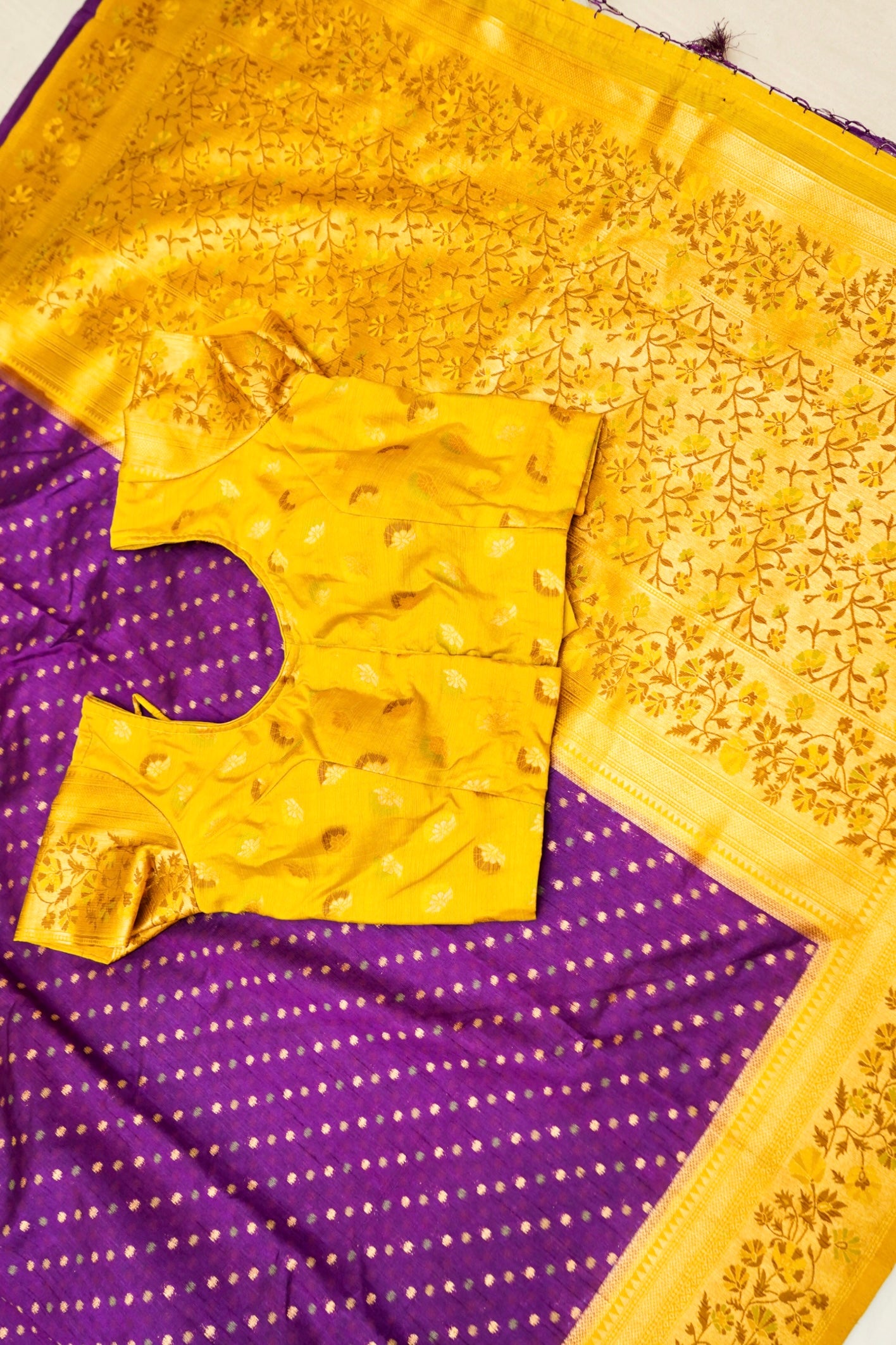 Royal Purple Paithani Style Ikkat Patola Silk Saree with Stitched Blouse