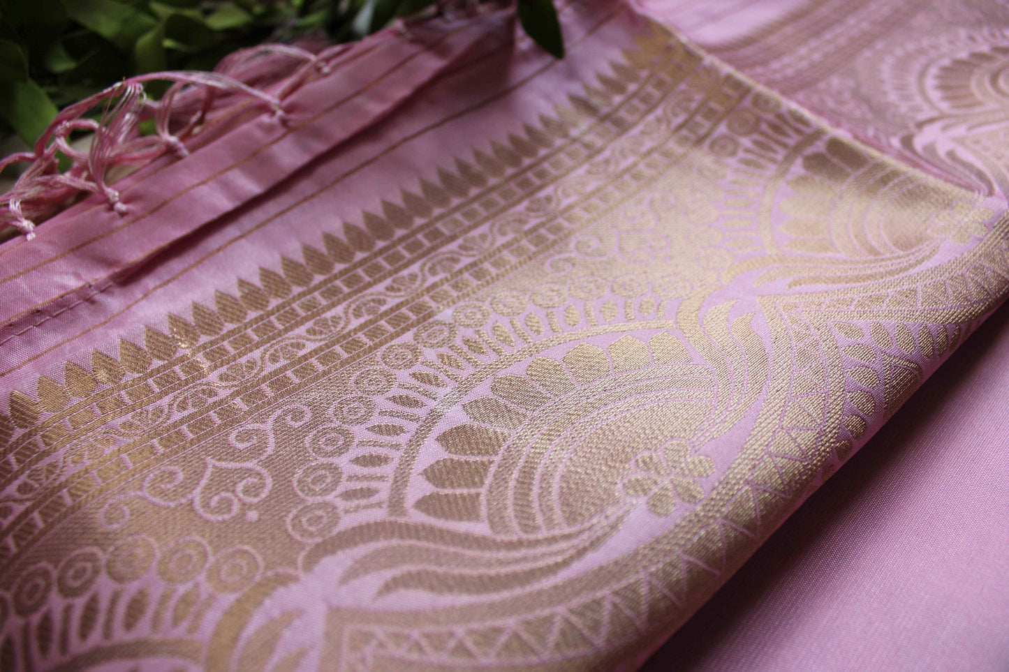 Banarasi Pink Silk Dupatta, gold weaving, Indian traditional and Festive wear, luxurious silk, floral prints, multicolor design dupatta