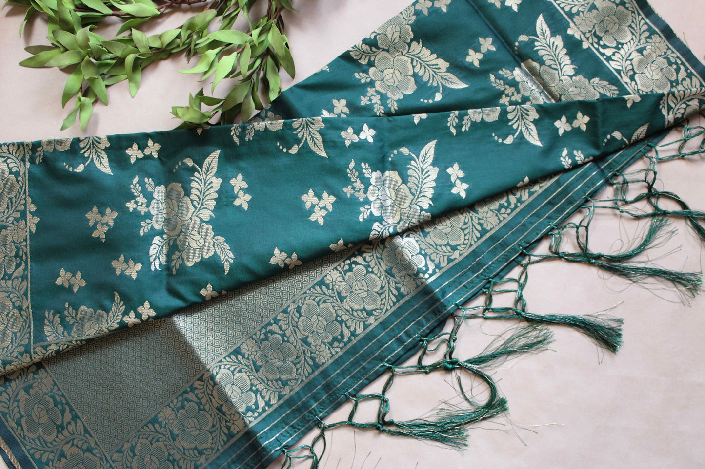 Banarasi Silk Dark Green Dupatta, handwoven gold threads, Indian traditional/Festive designer dupatta,  luxurious banarasi handwoven silk