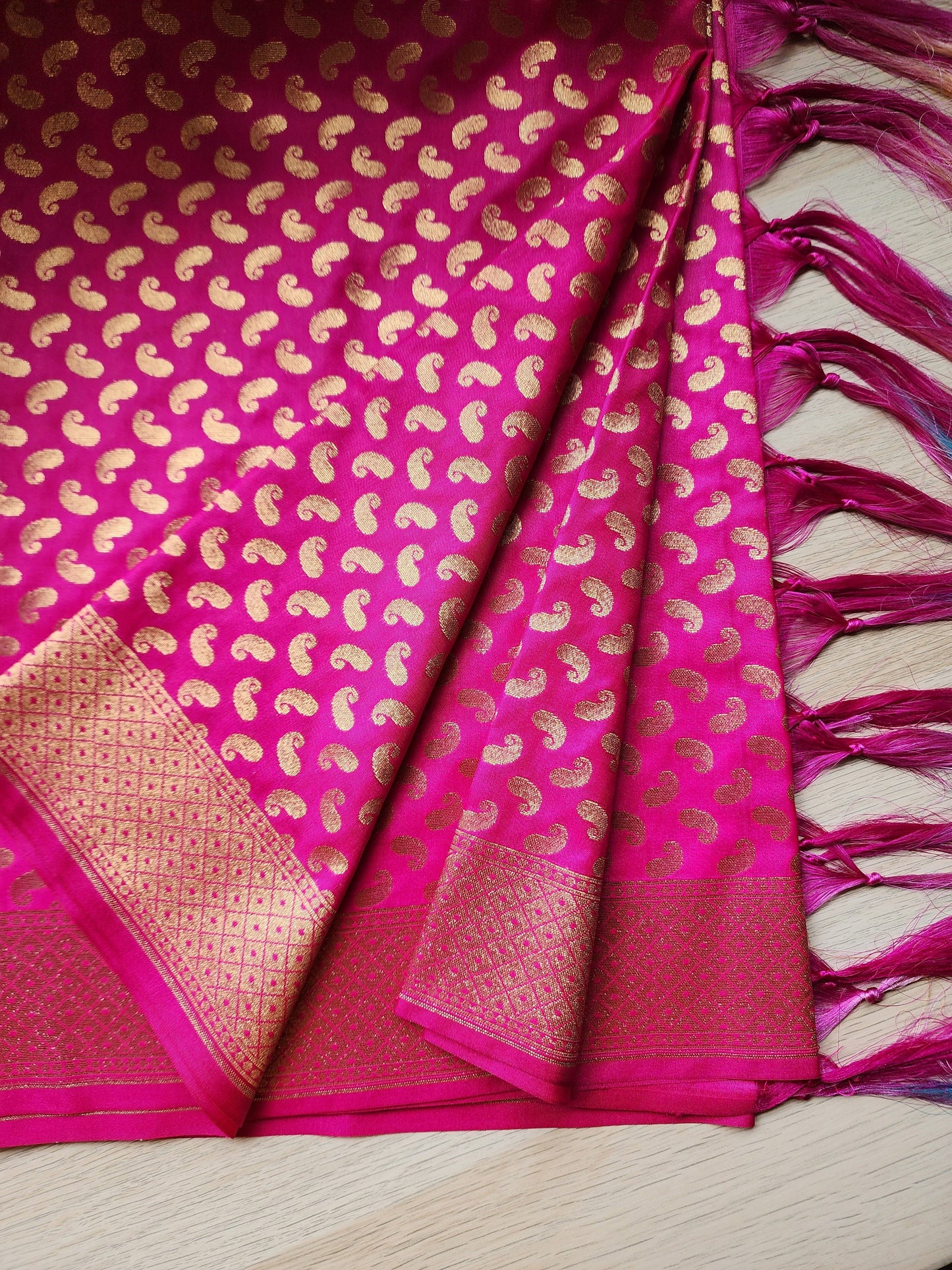 Banarasi Silk Rani Pink Color Dupatta with gold handweaving, Indian traditional and Festive designer dupatta, luxurious soft Banarsi dupatta