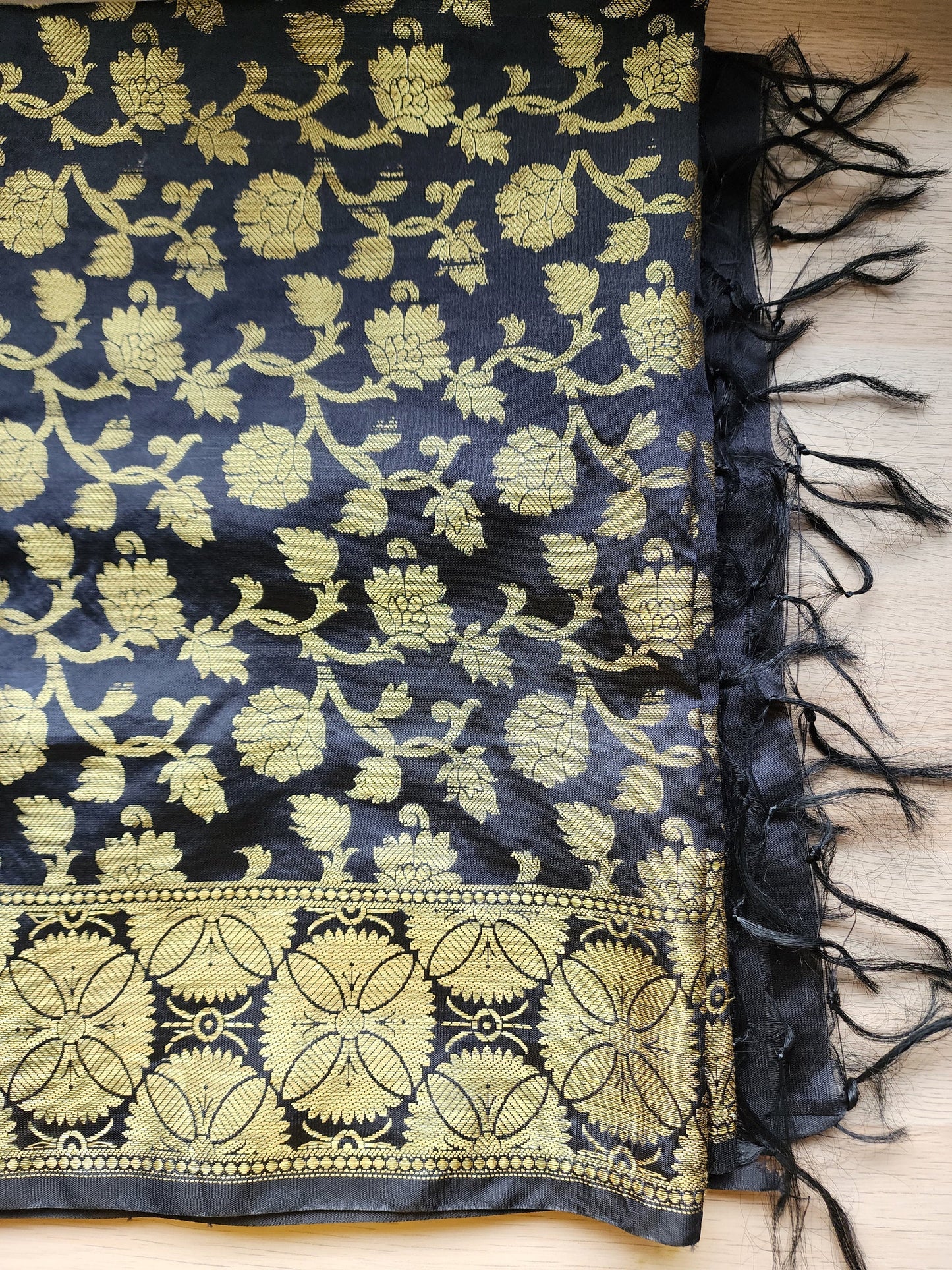 Banarasi Black Dupatta with gold handweaving, Indian traditional and Festive designer dupatta, luxurious, soft to touch dupatta