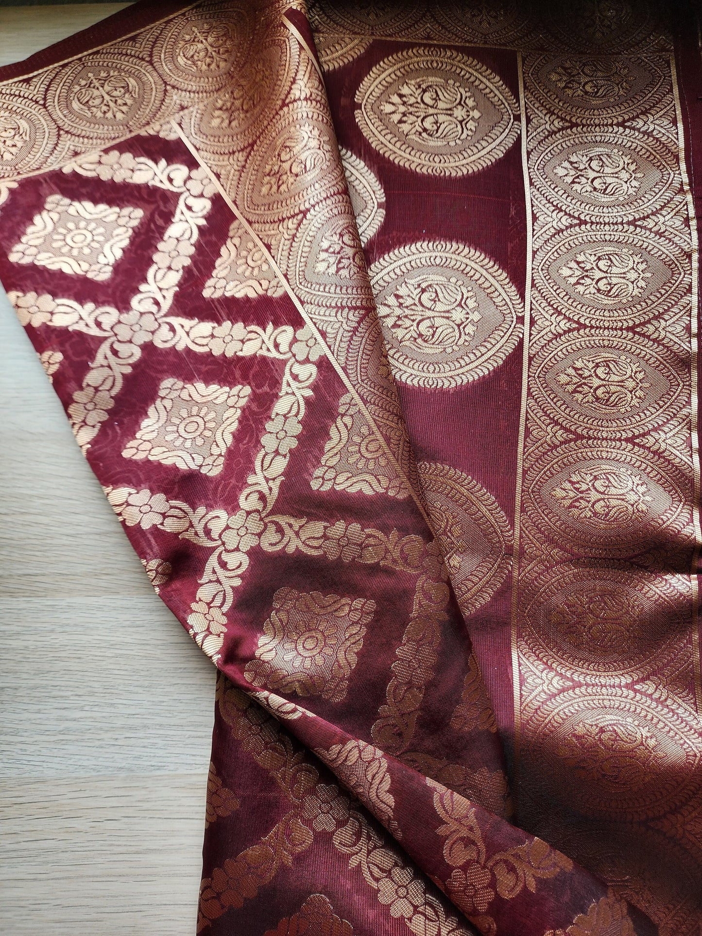 Banarasi Silk Handwoven Brown Dupatta with golden weaving, Indian traditional and Festive dhupatta, luxurious and soft Banarsi silk